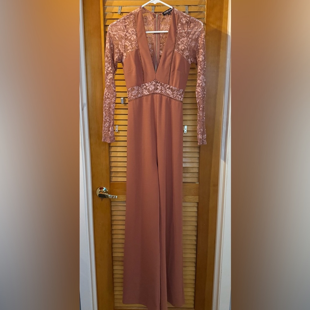 Fashion Nova Lace Detail Jumpsuit in Rust